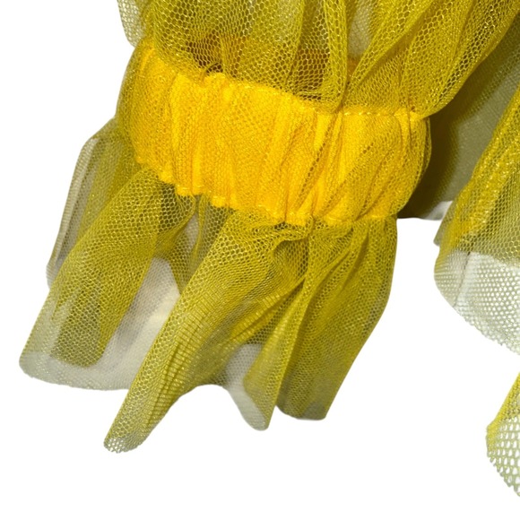 IRIS Bright Lemon Yellow Smocked Cold Shoulder Tulle Puff Sleeve Peplum Top M - Picture 5 of 8